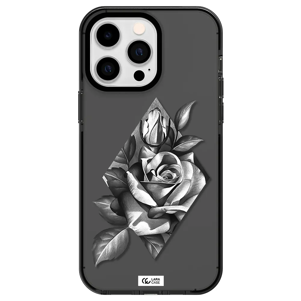 a drawing of a rose Apple iPhone 14 pro max impact Smoke Black Case