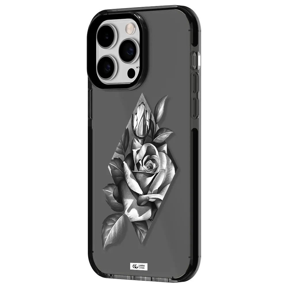 a drawing of a rose Apple iPhone 14 pro max impact Smoke Black Case
