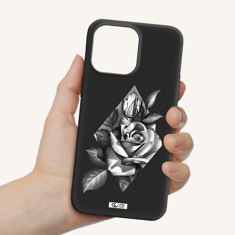 a drawing of a rose Apple iPhone 14 pro max Silicone black Case