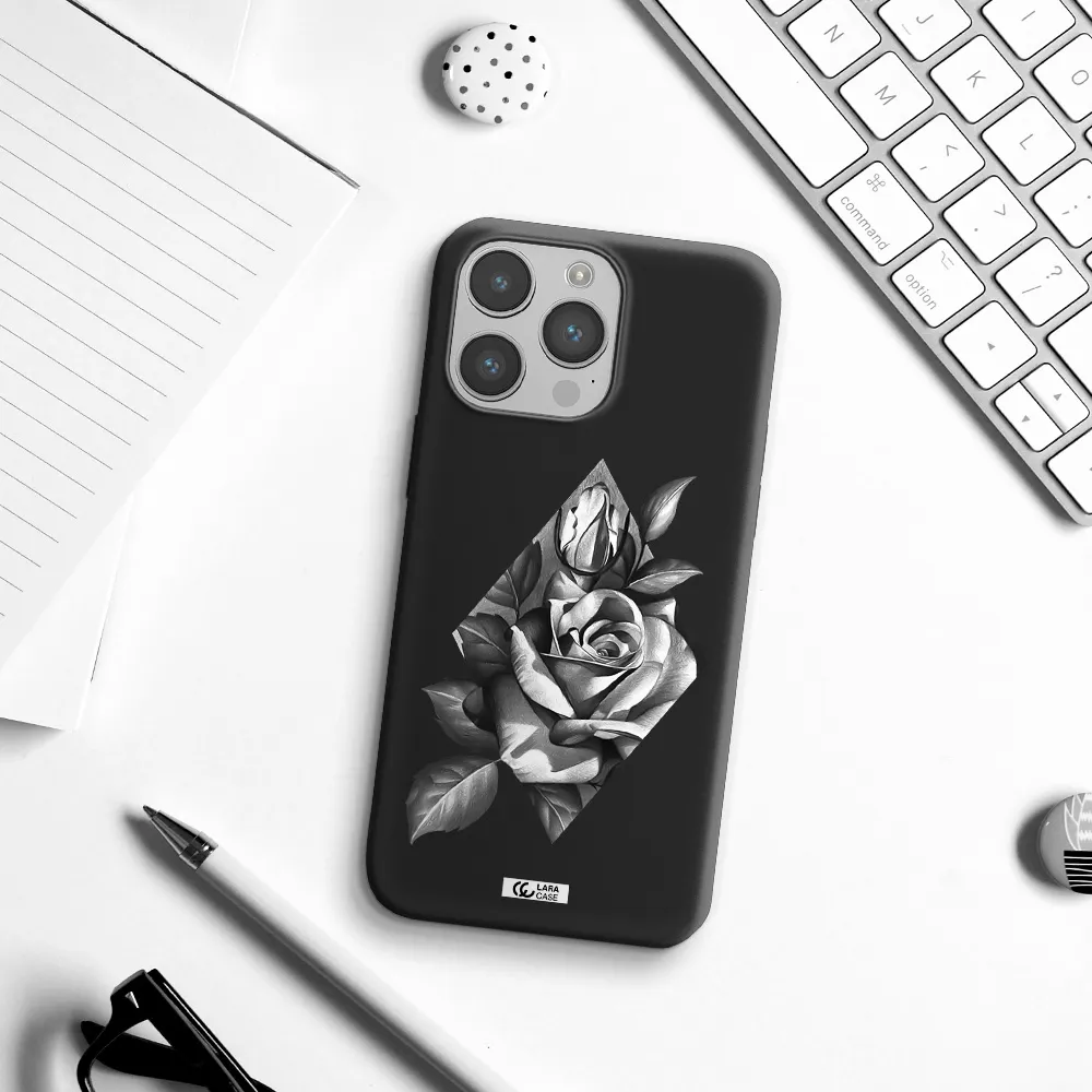 a drawing of a rose Apple iPhone 14 pro max Silicone black Case