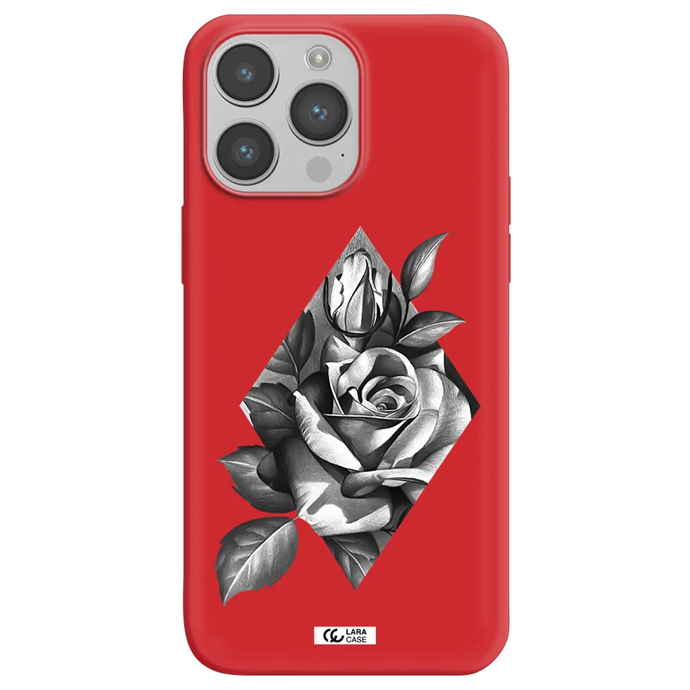 a drawing of a rose Apple iPhone 14 pro max Silicone Imperial Red Case