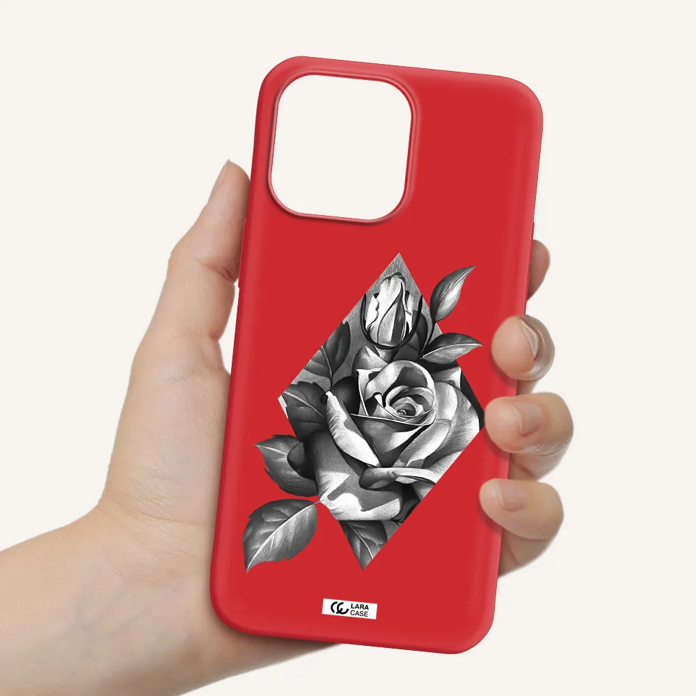 a drawing of a rose Apple iPhone 14 pro max Silicone Imperial Red Case