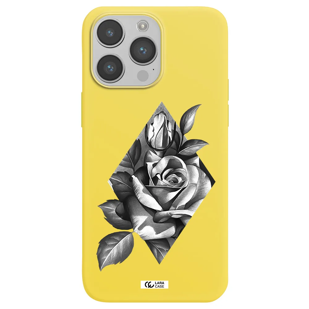 a drawing of a rose Apple iPhone 14 pro Silicone canary yellow Case