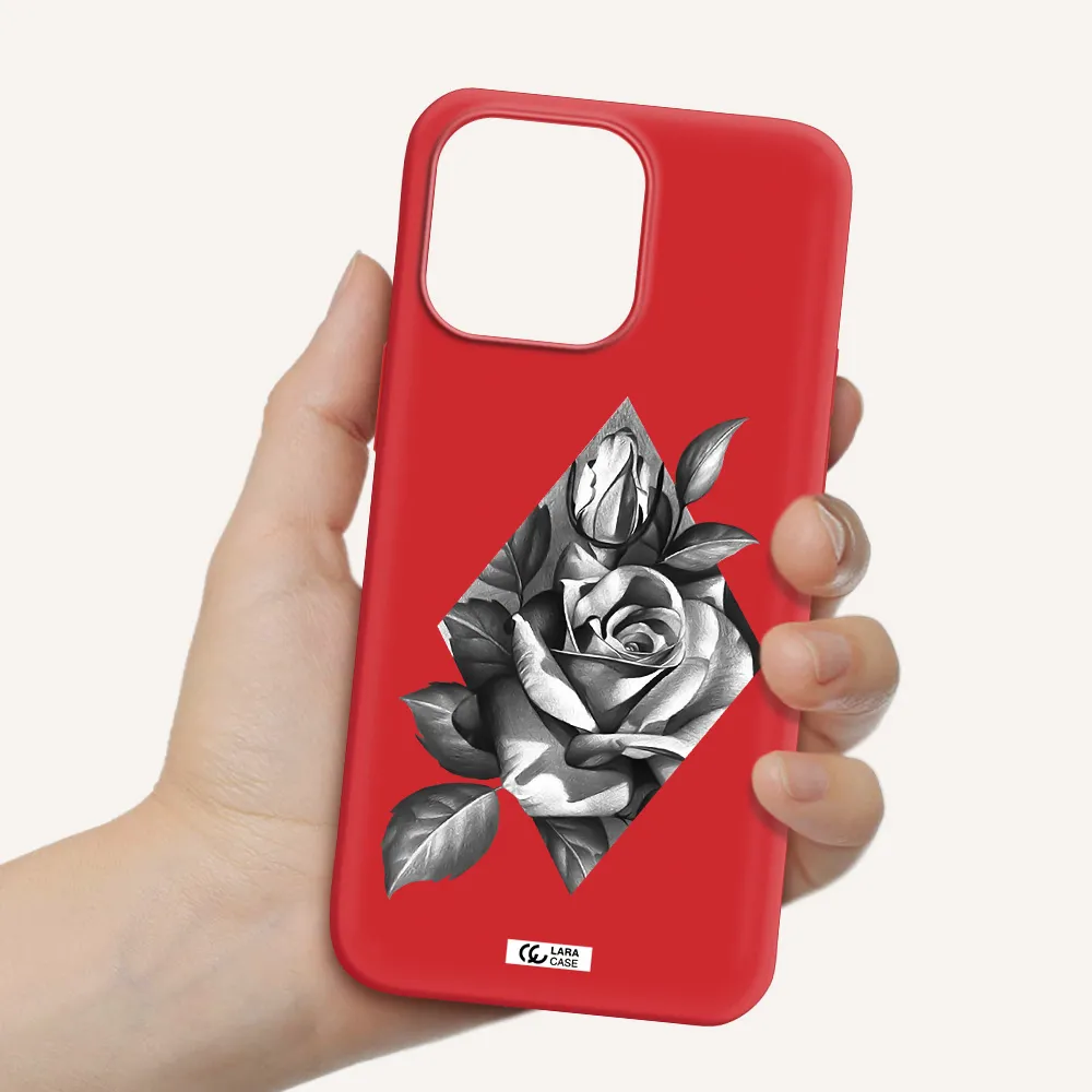a drawing of a rose Apple iPhone 14 pro Silicone Imperial Red Case