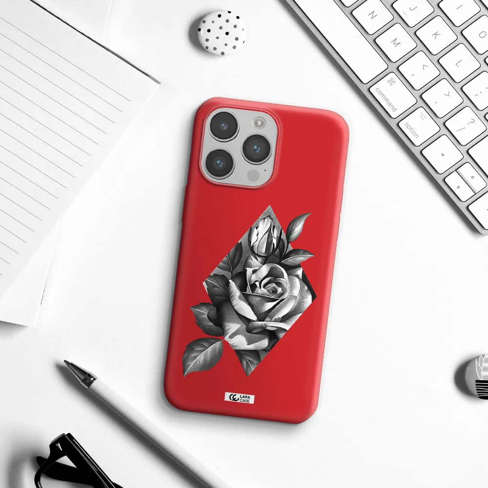 a drawing of a rose Apple iPhone 14 pro Silicone Imperial Red Case