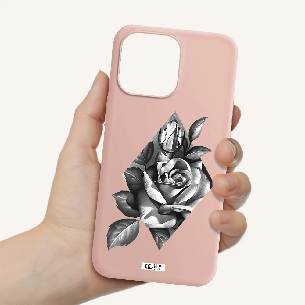 a drawing of a rose Apple iPhone 14 pro Silicone pastel pink Case
