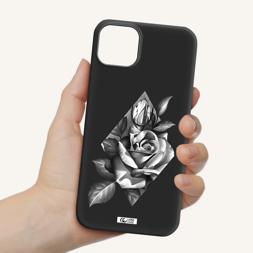 a drawing of a rose Apple iPhone 14 Silicone black Case