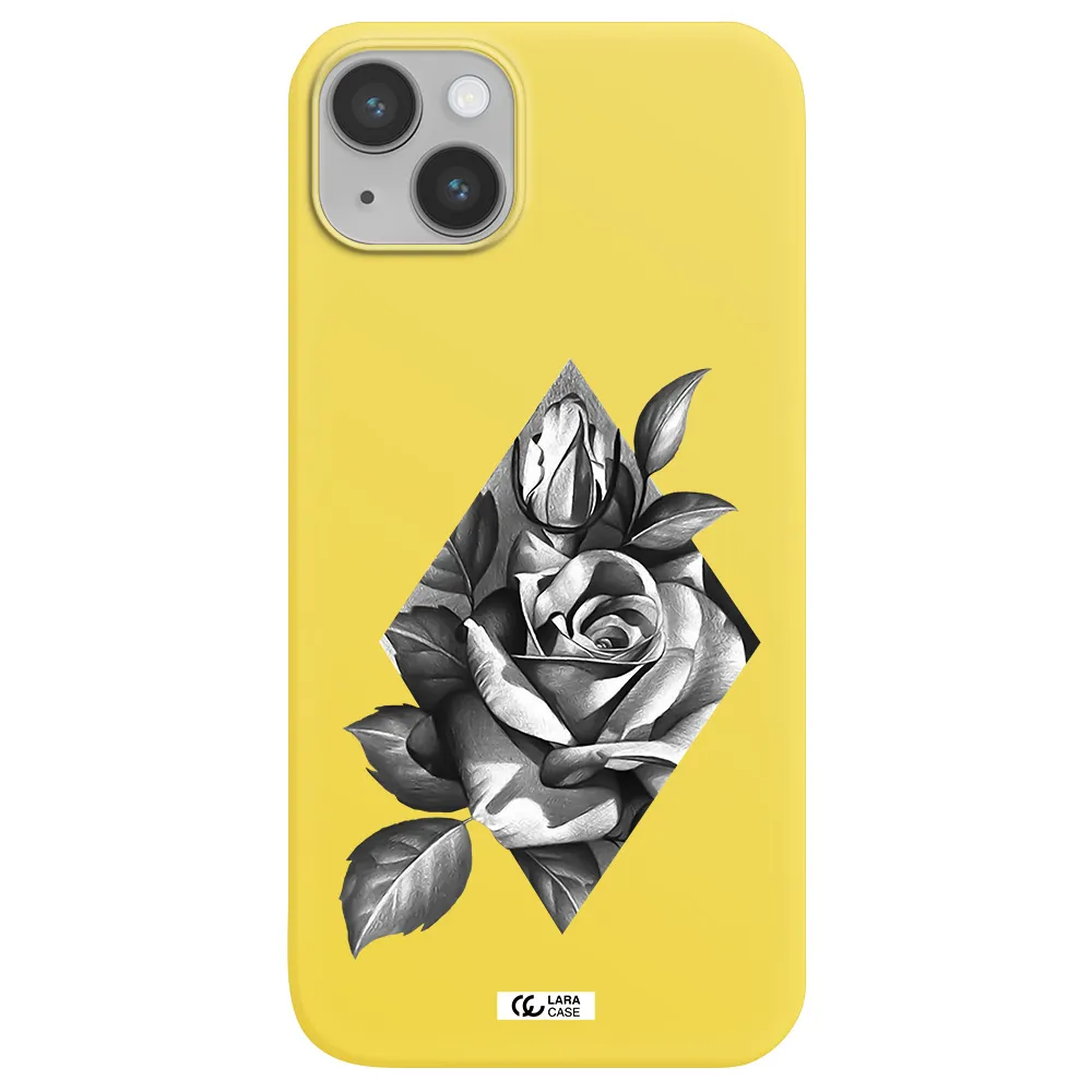 a drawing of a rose Apple iPhone 14 Silicone canary yellow Case