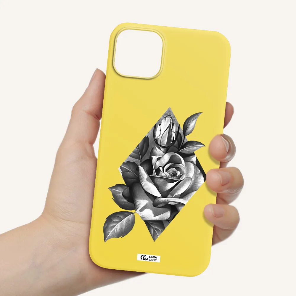 a drawing of a rose Apple iPhone 14 Silicone canary yellow Case