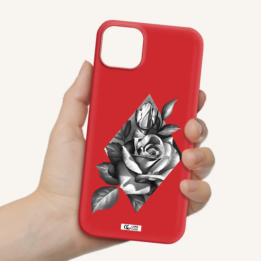 a drawing of a rose Apple iPhone 14 Silicone Imperial Red Case