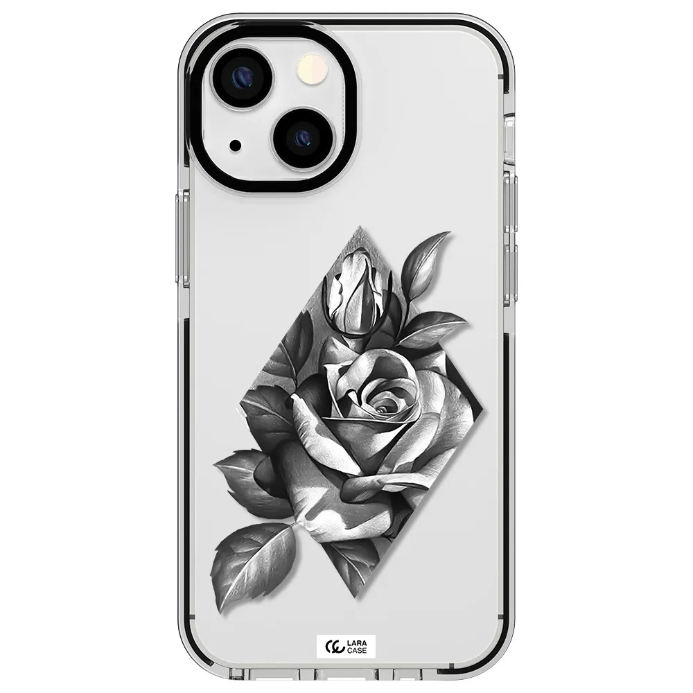 a drawing of a rose Apple iPhone 15 impact black border Case