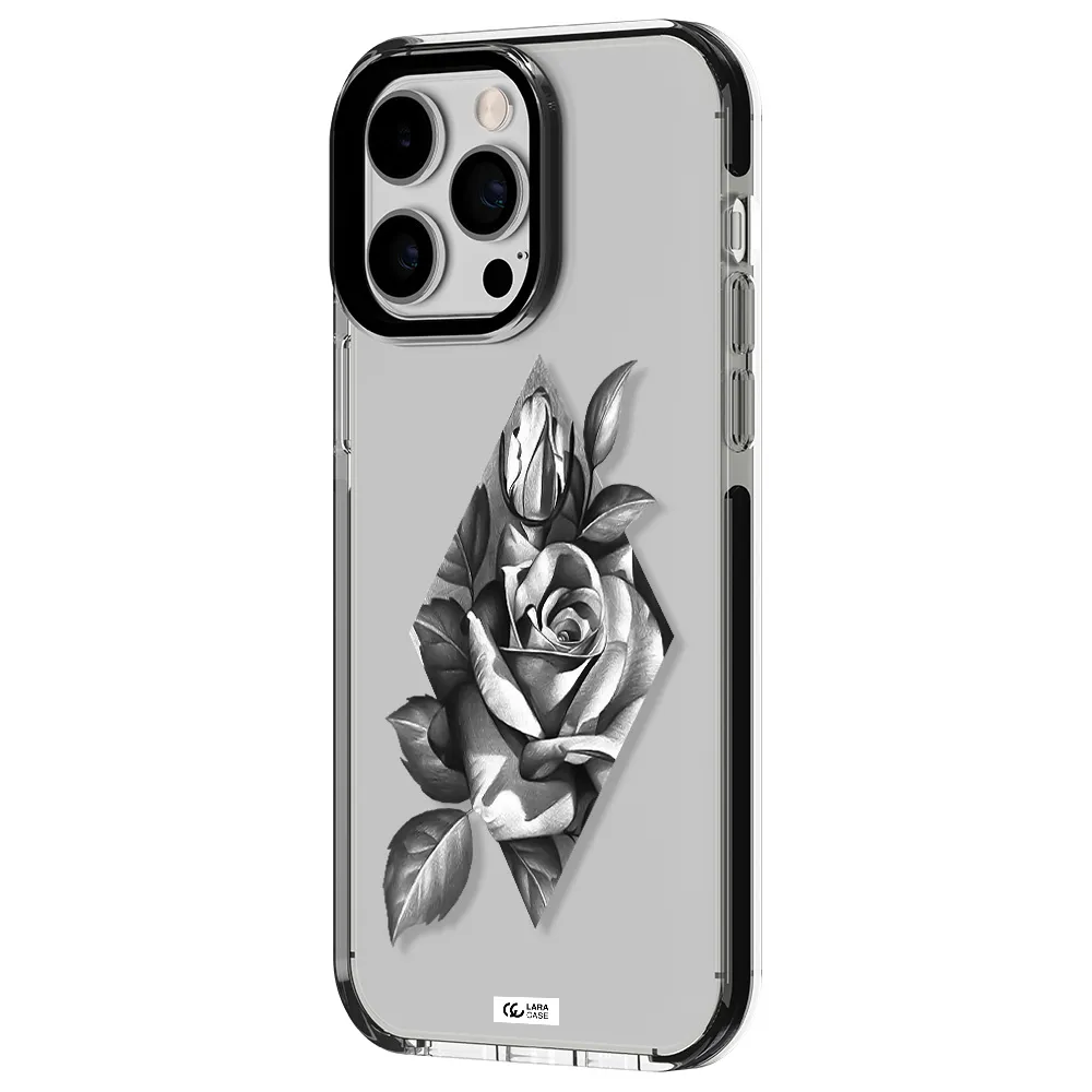 a drawing of a rose Apple iPhone 15 Pro impact black border Case