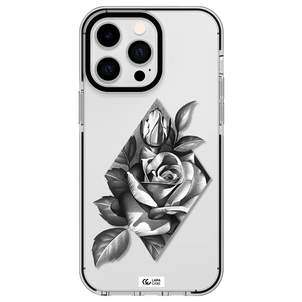 a drawing of a rose Apple iPhone 15 Pro Max impact black border Case