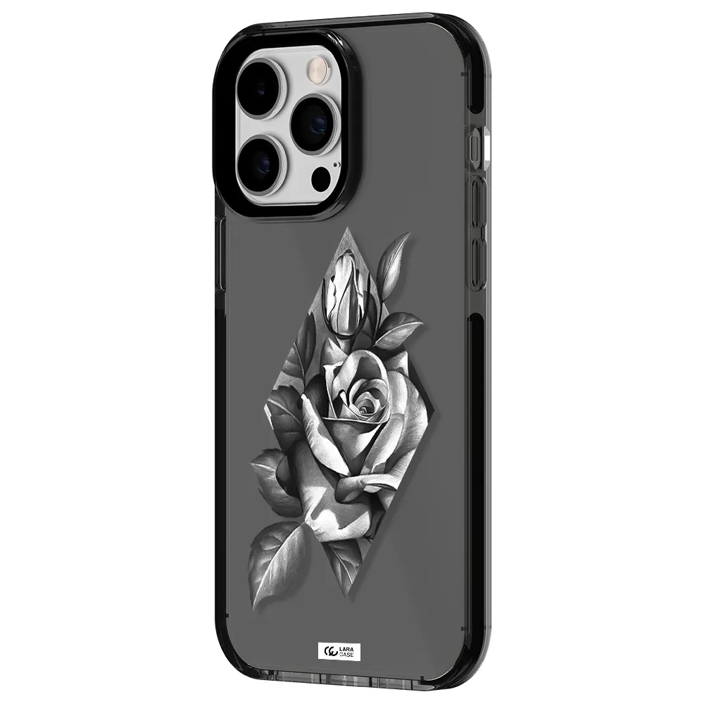 a drawing of a rose Apple iPhone 15 Pro Max impact Smoke Black Case