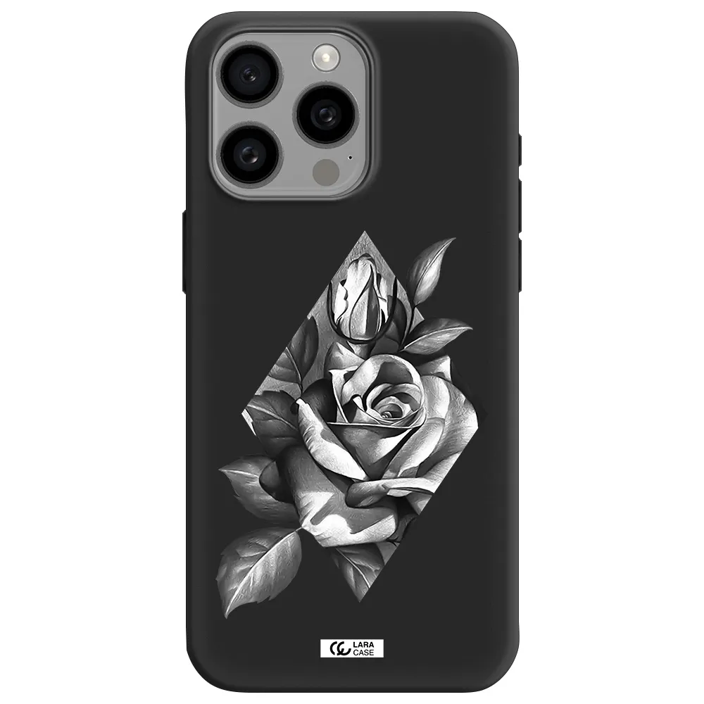 a drawing of a rose Apple Iphone 15 Pro max Silicone black Case