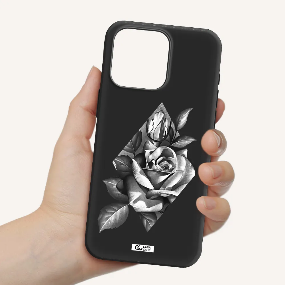 a drawing of a rose Apple Iphone 15 Pro max Silicone black Case