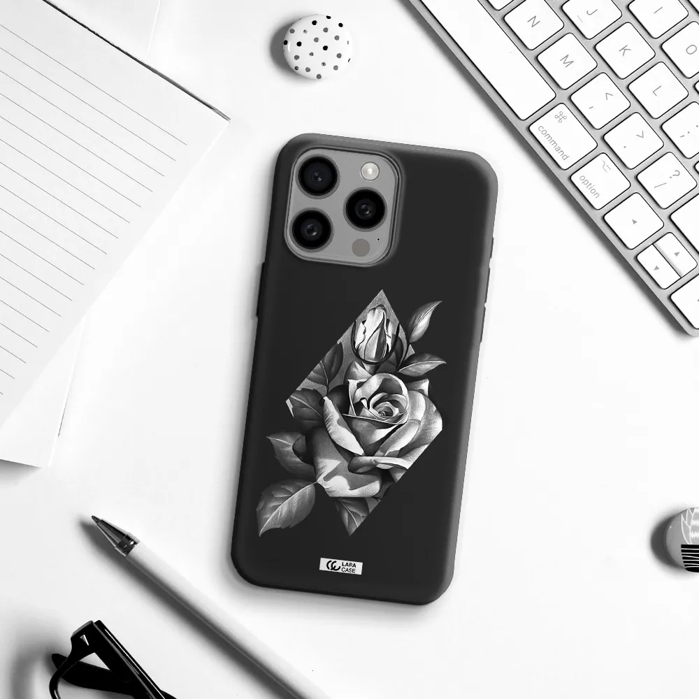 a drawing of a rose Apple Iphone 15 Pro max Silicone black Case
