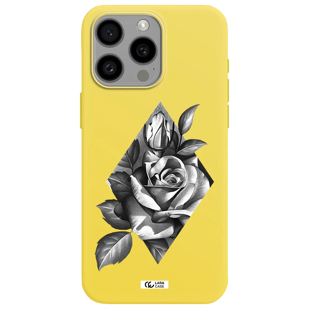 a drawing of a rose Apple Iphone 15 Pro max Silicone canary yellow Case