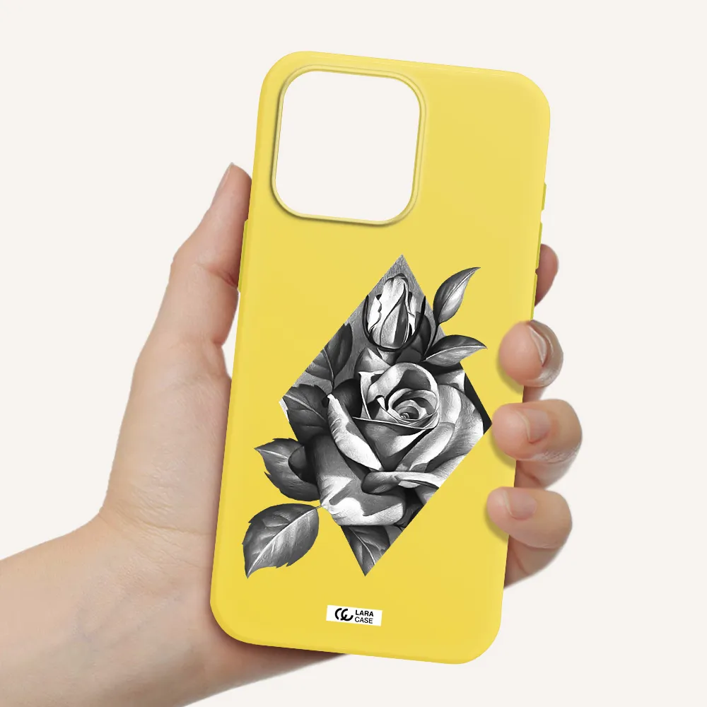 a drawing of a rose Apple Iphone 15 Pro max Silicone canary yellow Case