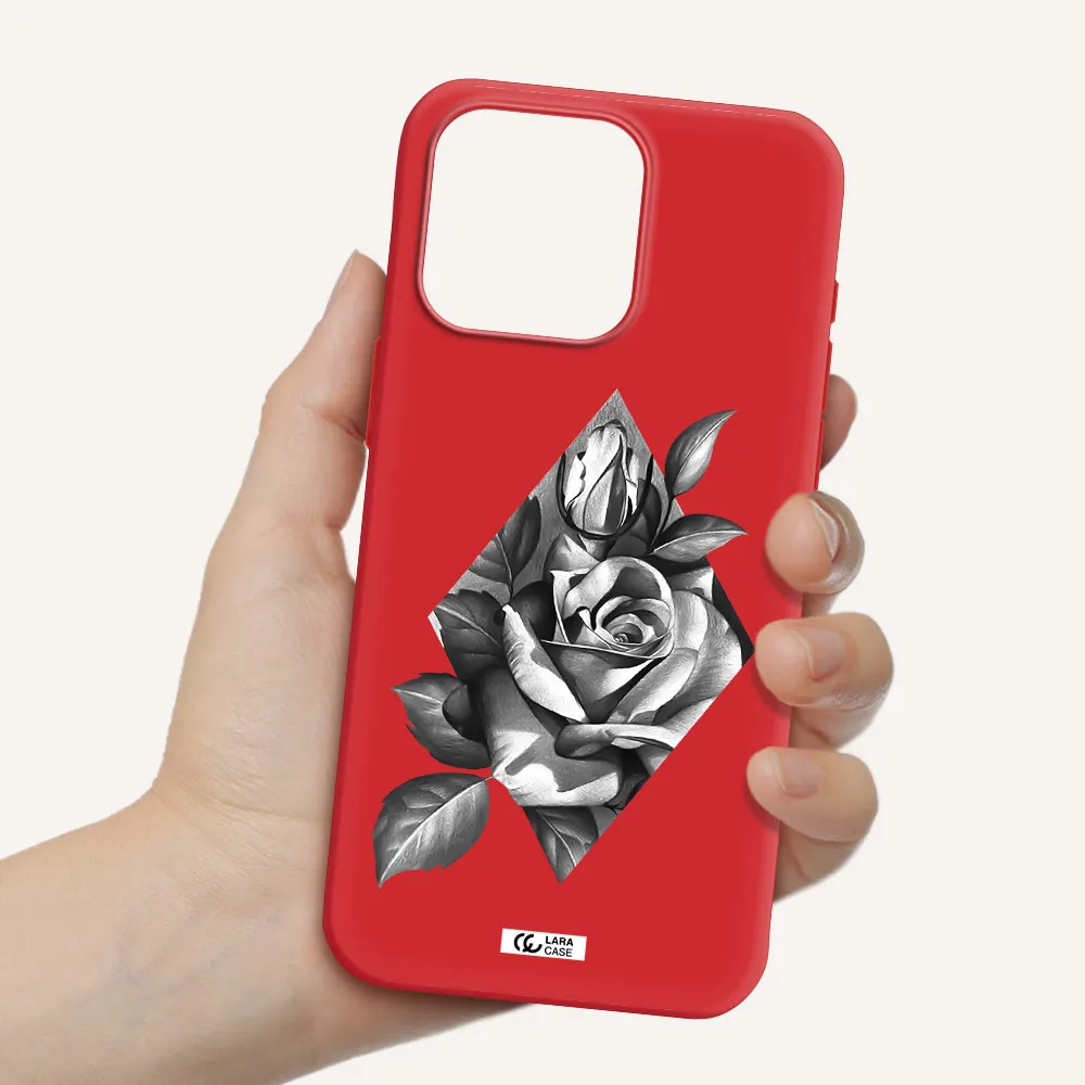 A Drawing Of A Rose Apple Iphone 15 Pro Max Silicone Imperial Red Case