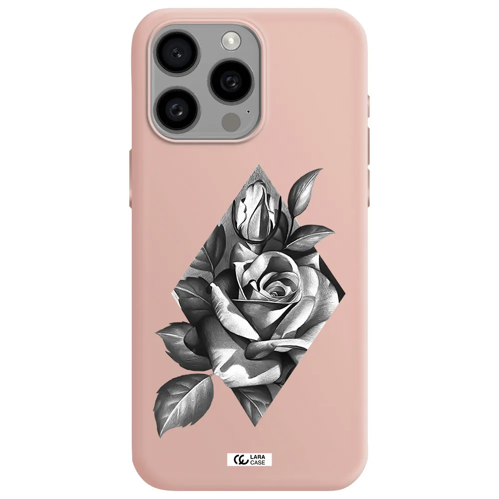 a drawing of a rose Apple Iphone 15 Pro max Silicone pastel pink Case