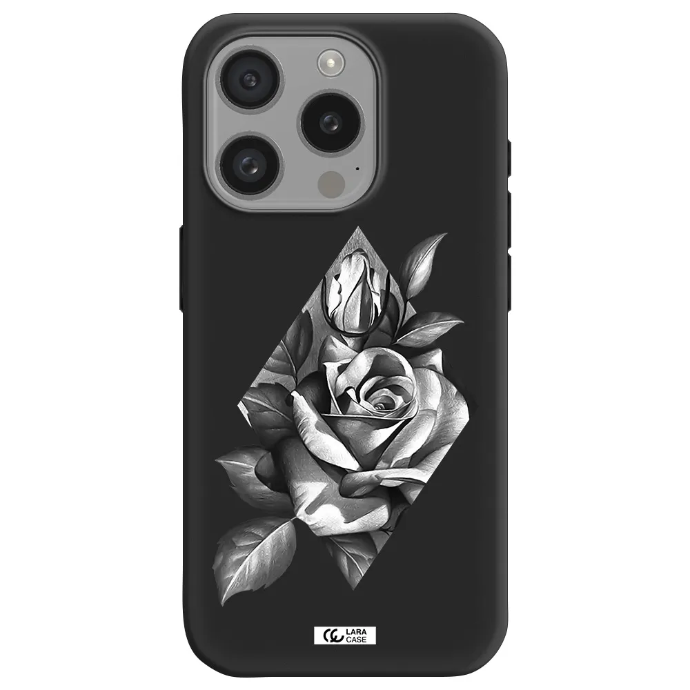A Drawing Of A Rose Apple Iphone 15 Pro Silicone Black Case