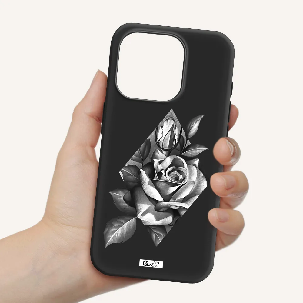 A Drawing Of A Rose Apple Iphone 15 Pro Silicone Black Case