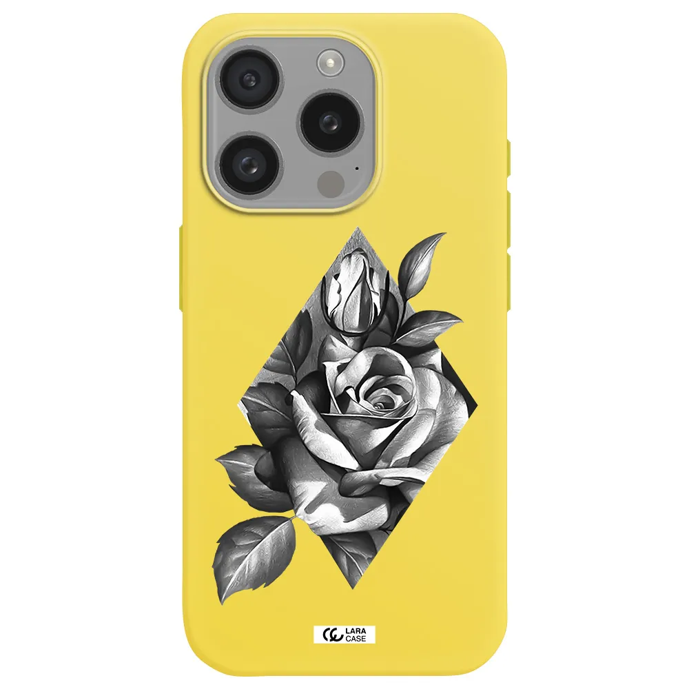 A Drawing Of A Rose Apple Iphone 15 Pro Silicone Canary Yellow Case