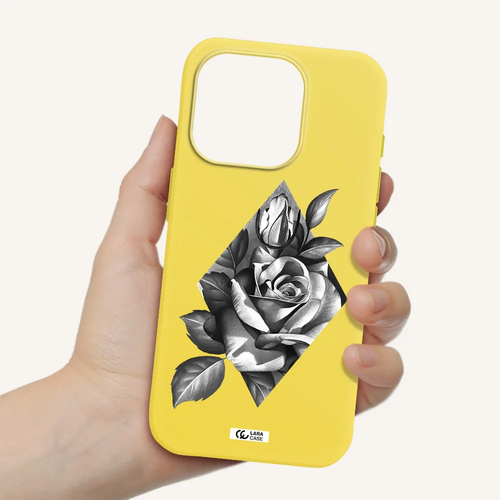 A Drawing Of A Rose Apple Iphone 15 Pro Silicone Canary Yellow Case
