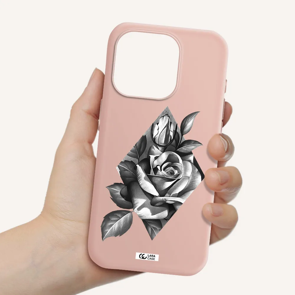 A Drawing Of A Rose Apple Iphone 15 Pro Silicone Pastel Pink Case