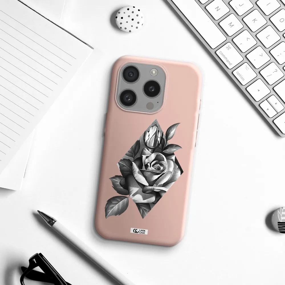 A Drawing Of A Rose Apple Iphone 15 Pro Silicone Pastel Pink Case