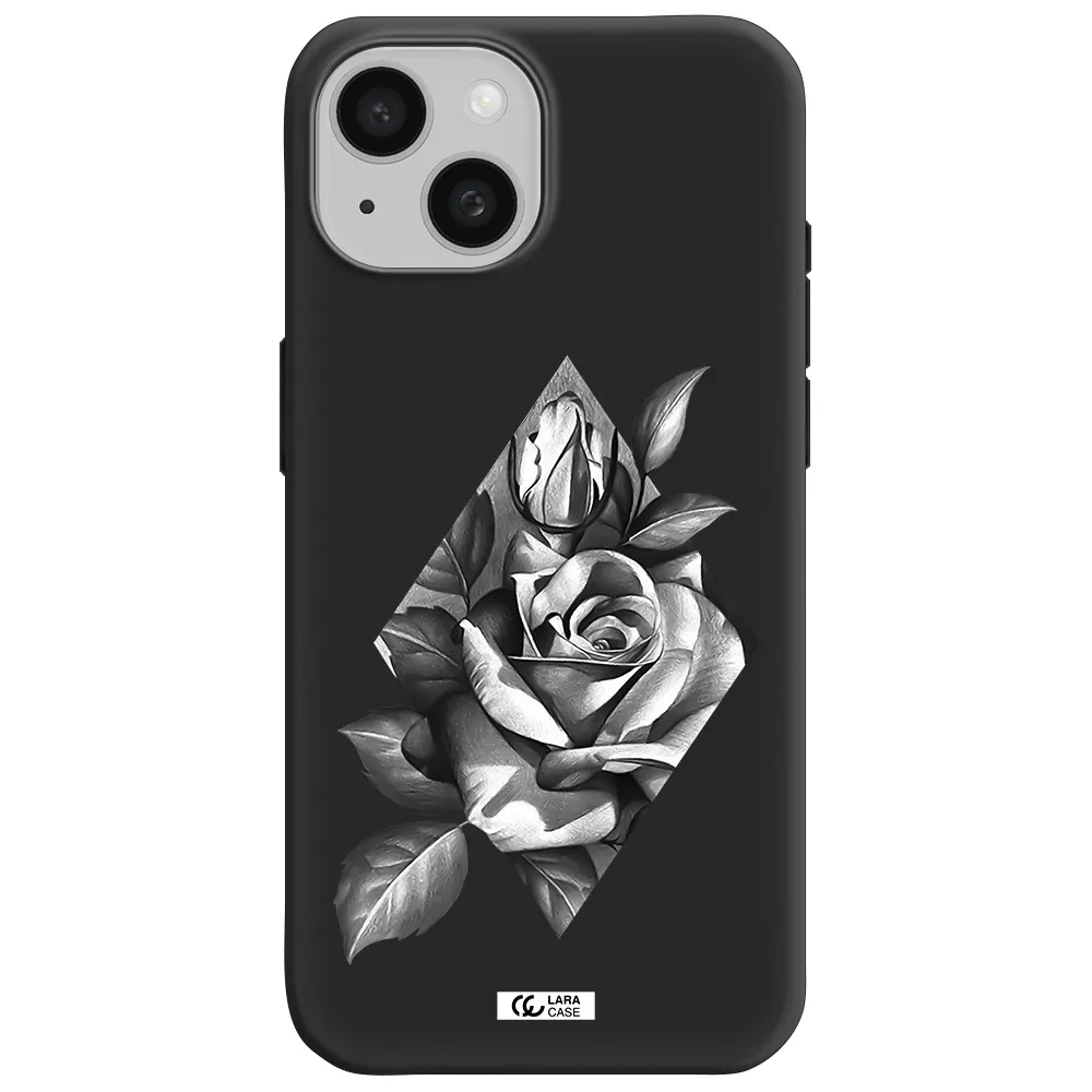 a drawing of a rose Apple iPhone 15 Silicone black Case
