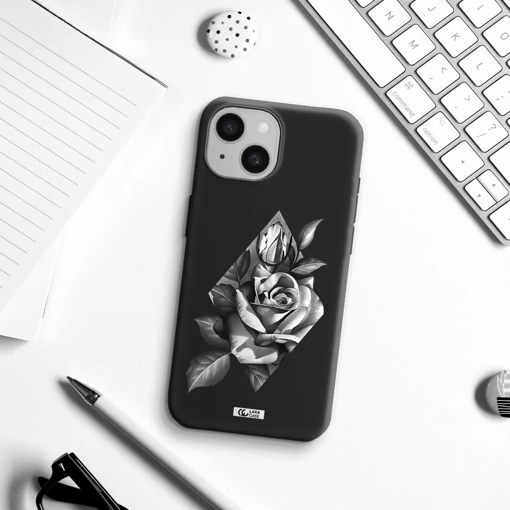 a drawing of a rose Apple iPhone 15 Silicone black Case