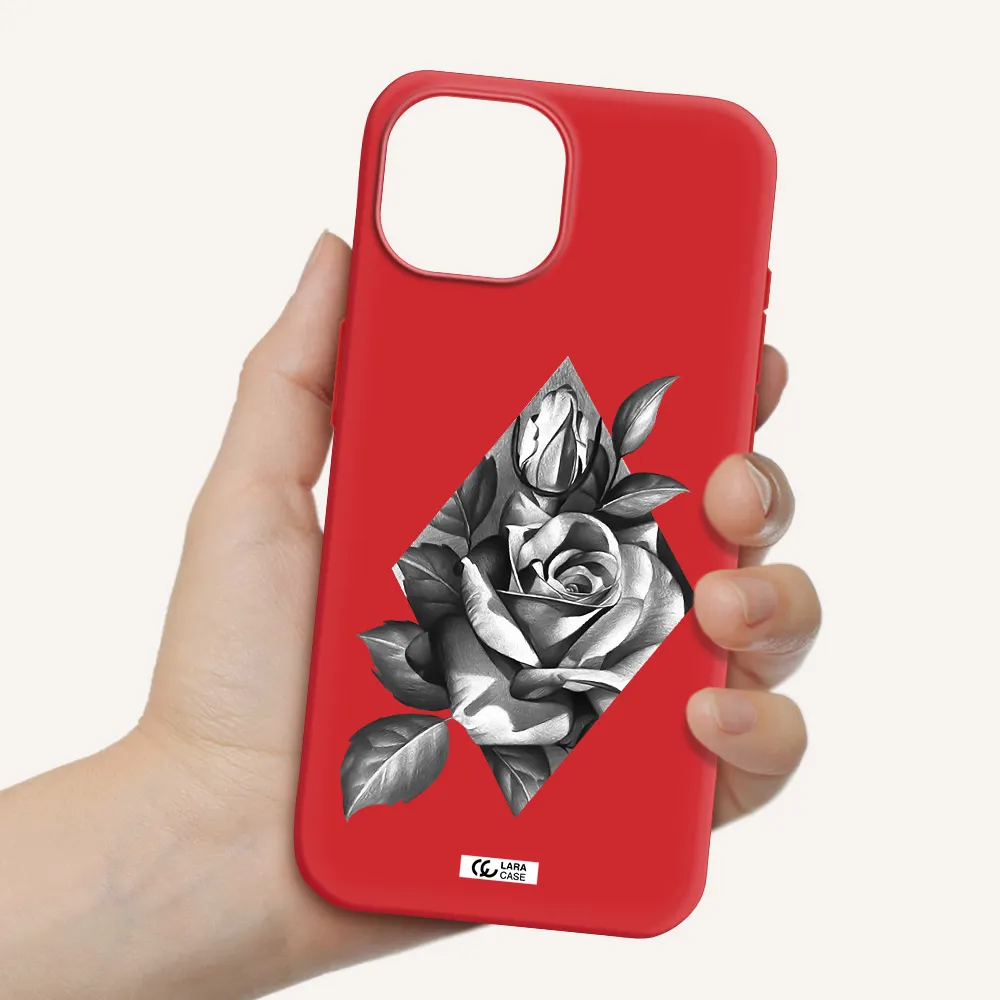 A Drawing Of A Rose Apple Iphone 15 Silicone Imperial Red Case