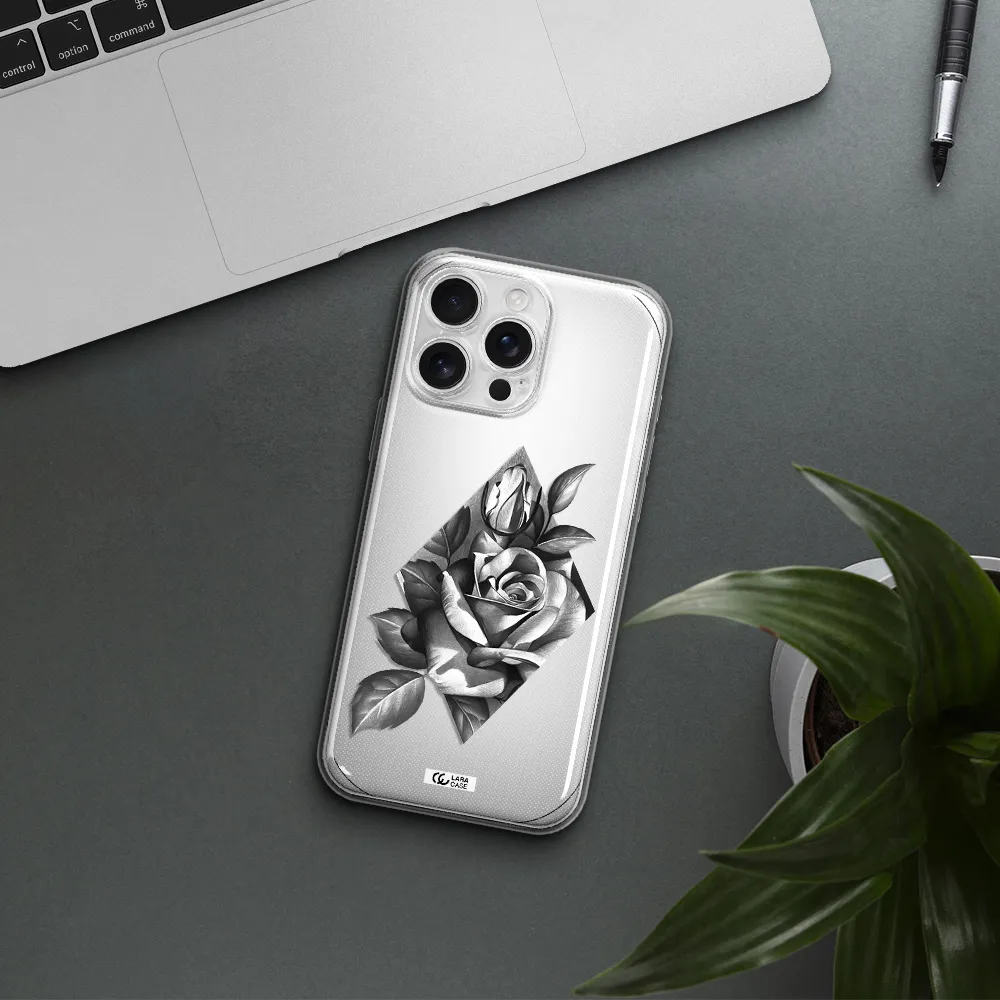 A Drawing Of A Rose Apple Iphone 16 Pro Max Clear Tpu Case