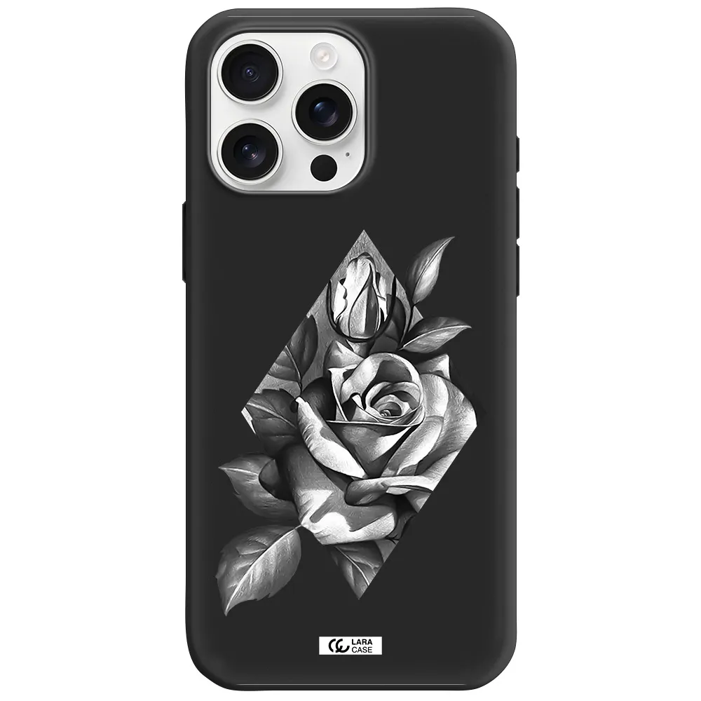 A Drawing Of A Rose Apple Iphone 16 Pro Max Silicone Black Case