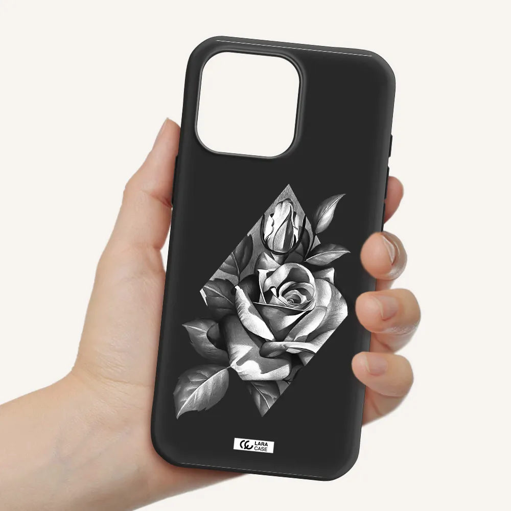 A Drawing Of A Rose Apple Iphone 16 Pro Max Silicone Black Case