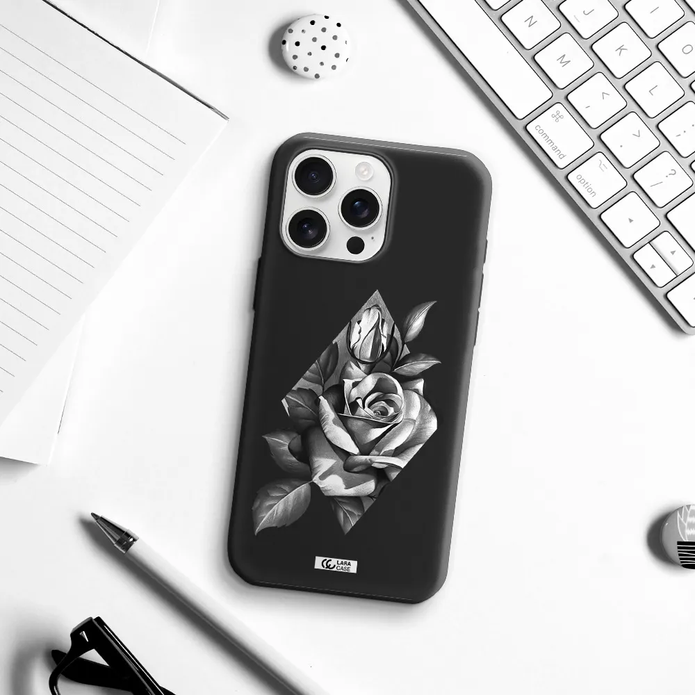 A Drawing Of A Rose Apple Iphone 16 Pro Max Silicone Black Case