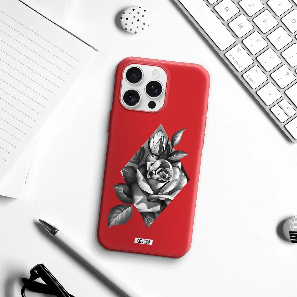 A Drawing Of A Rose Apple Iphone 16 Pro Max Silicone Imperial Red Case