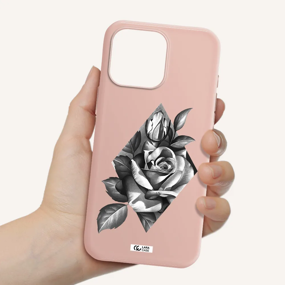 A Drawing Of A Rose Apple Iphone 16 Pro Max Silicone Pastel Pink Case