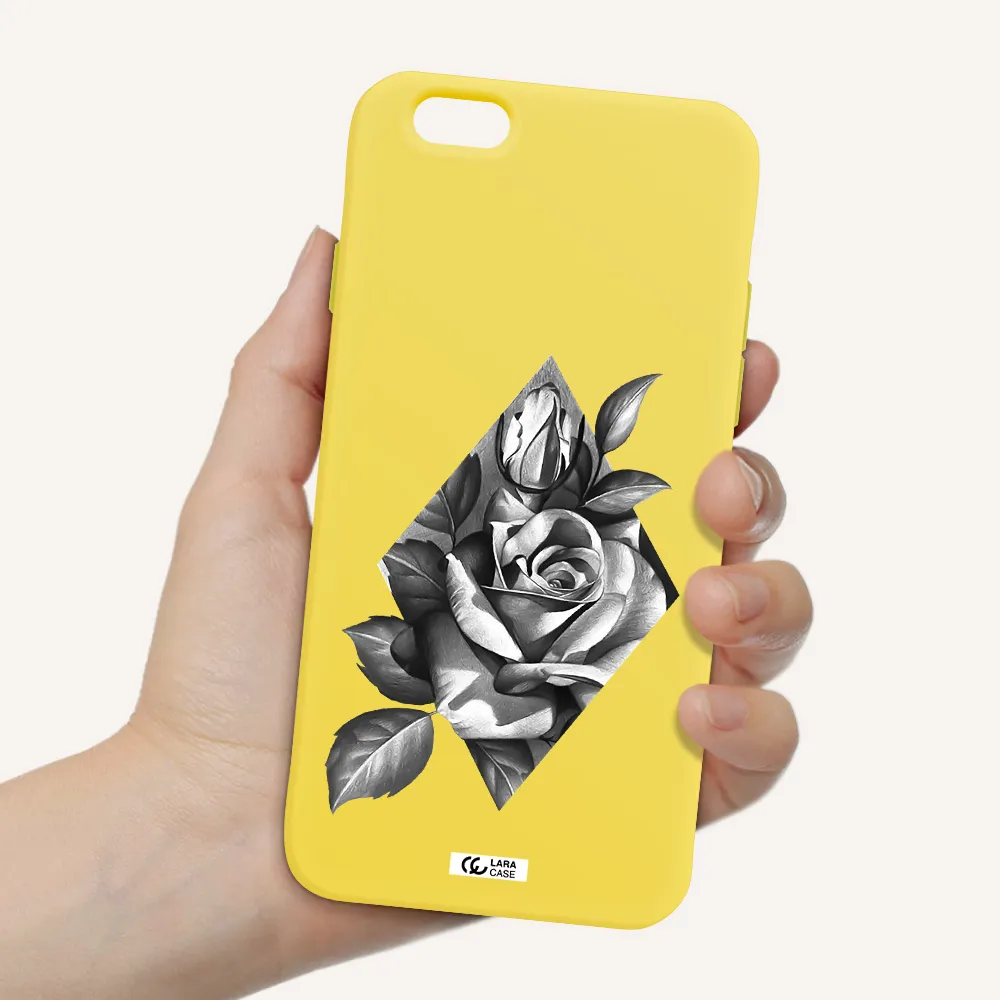 a drawing of a rose Apple iPhone 6 Silicone canary yellow Case