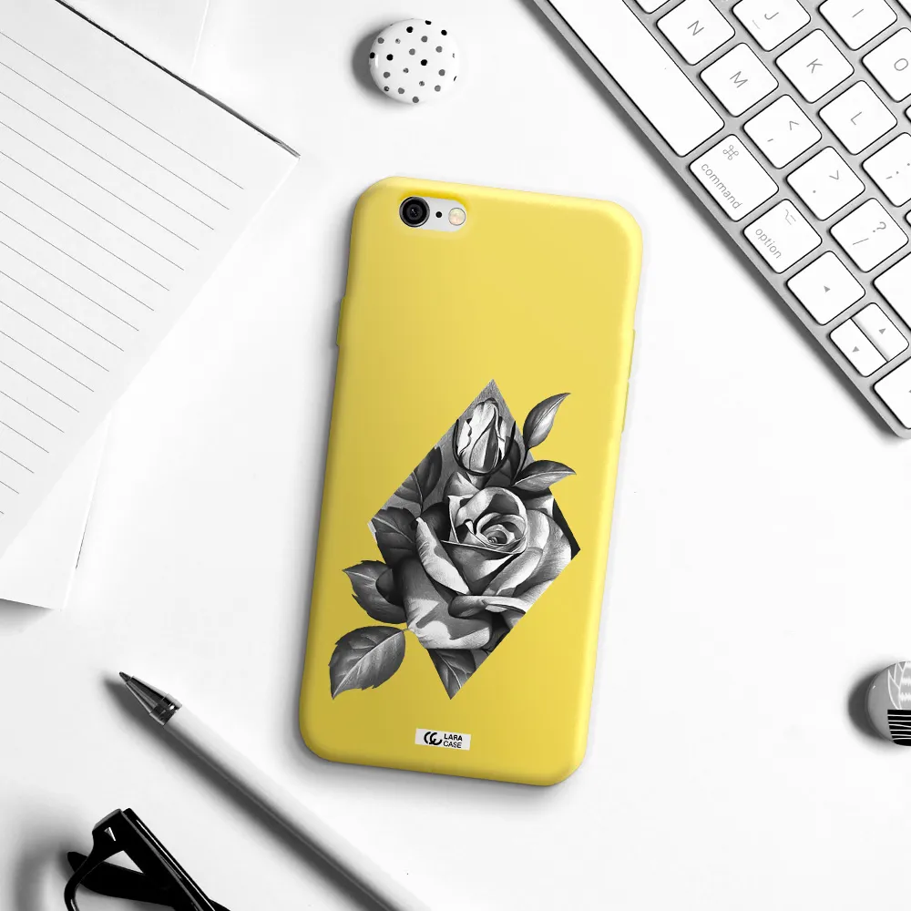 a drawing of a rose Apple iPhone 6 Silicone canary yellow Case