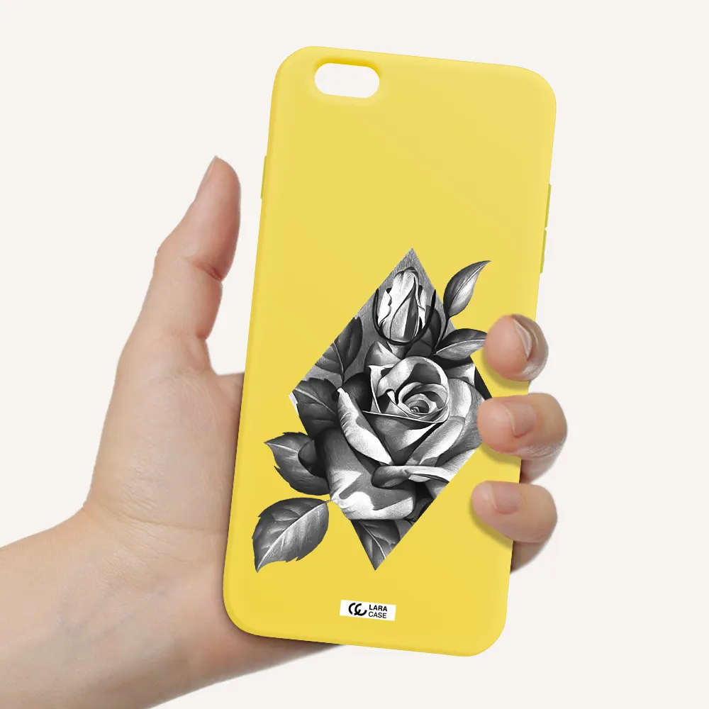 a drawing of a rose Apple iPhone 6S Silicone canary yellow Case