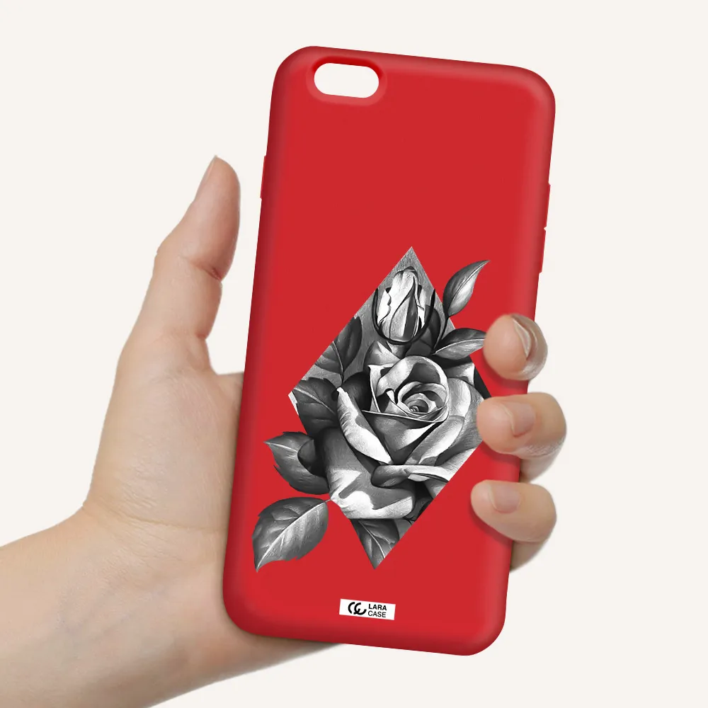 a drawing of a rose Apple iPhone 6S Silicone Imperial Red Case