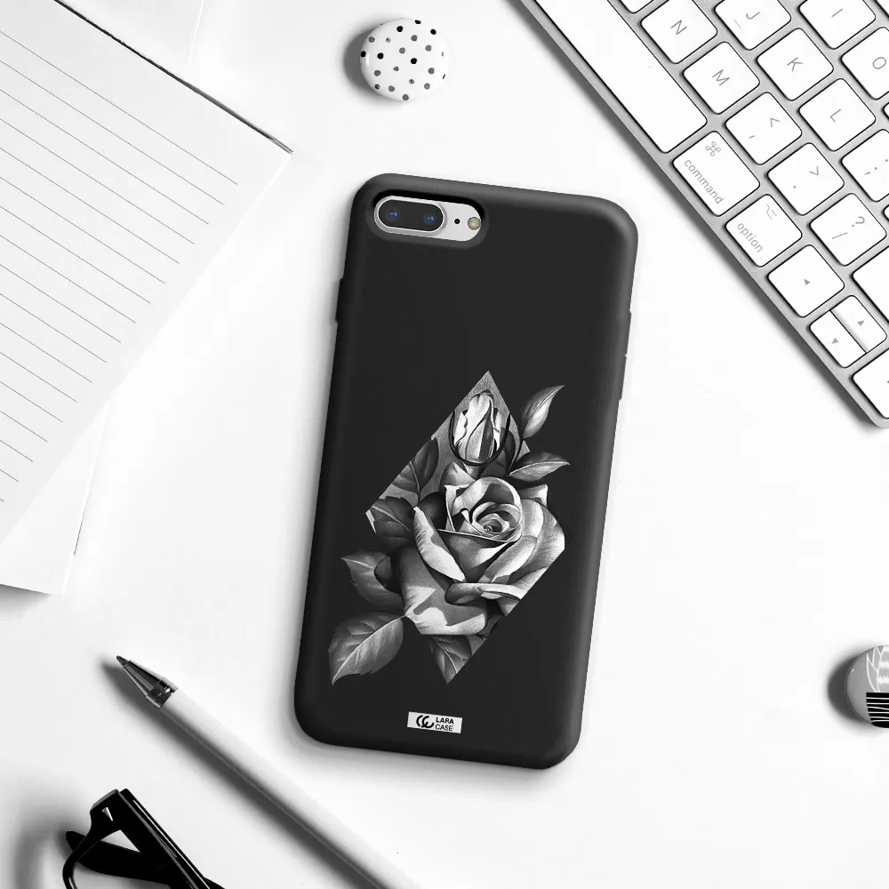 a drawing of a rose Apple iPhone 7 plus Silicone black Case