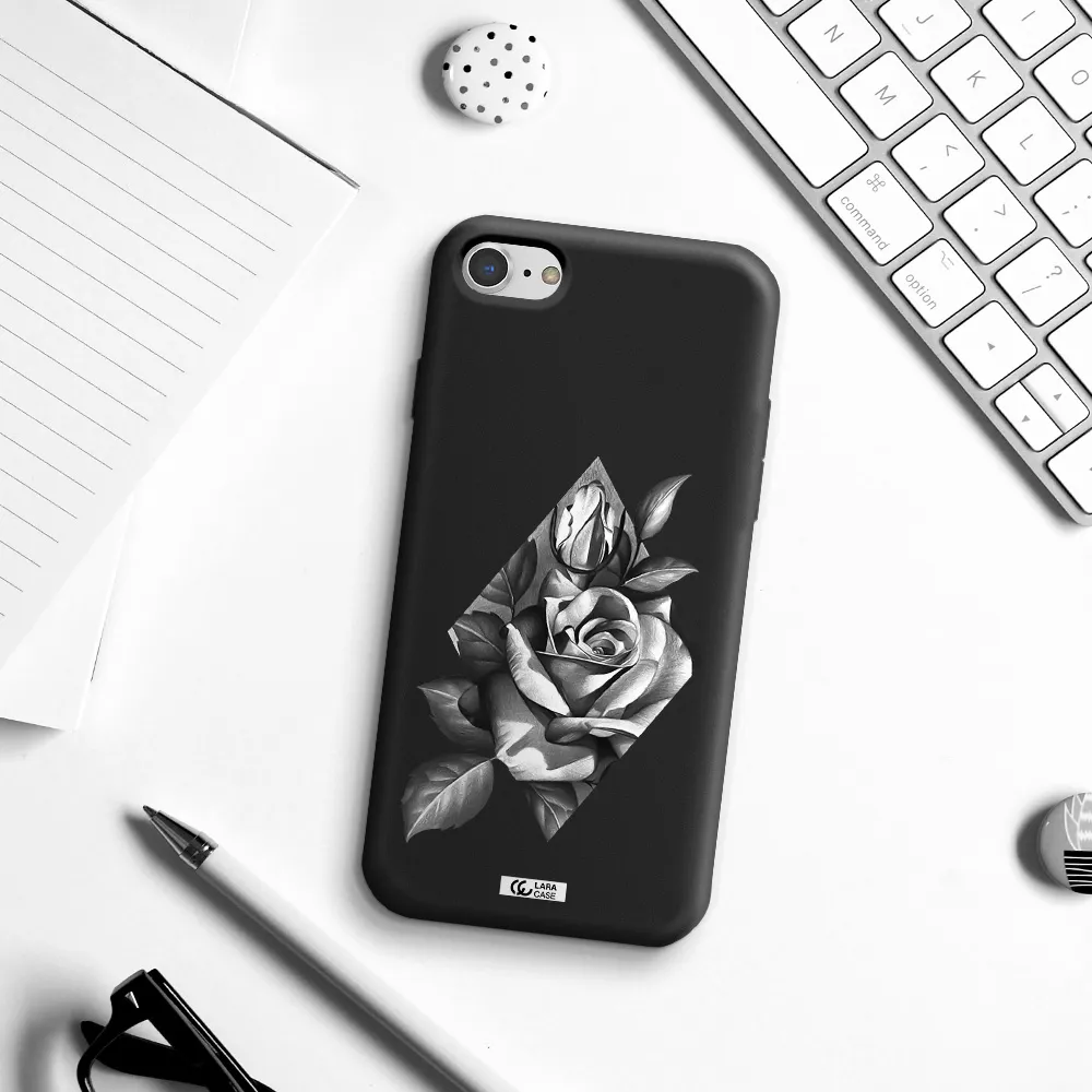 a drawing of a rose Apple iPhone 7 Silicone black Case