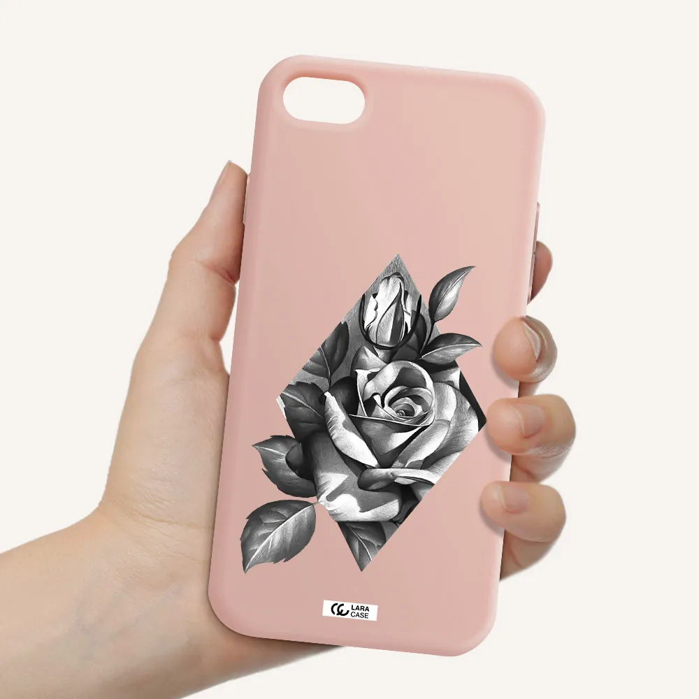 a drawing of a rose Apple iPhone 7 Silicone pastel pink Case