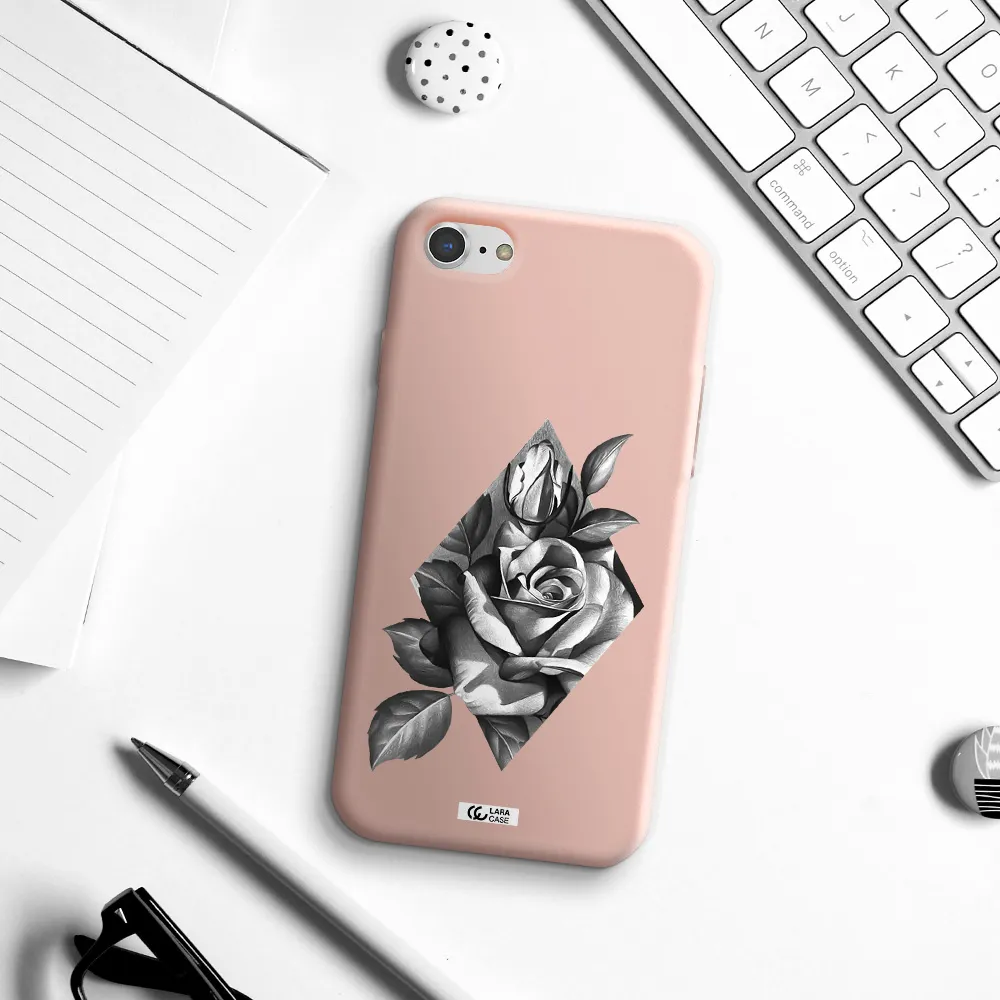 a drawing of a rose Apple iPhone 7 Silicone pastel pink Case