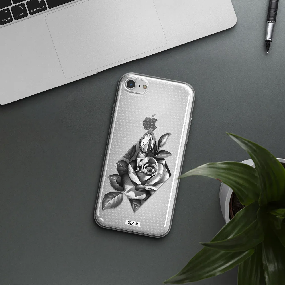 a drawing of a rose Apple iPhone 8 Clear TPU Case