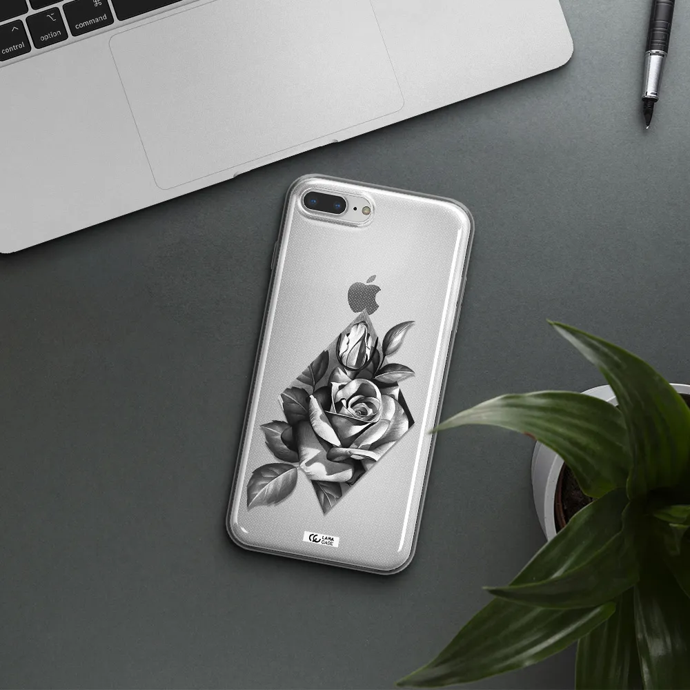 a drawing of a rose Apple iPhone 8 plus Clear TPU Case